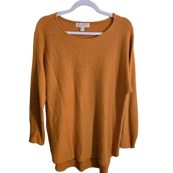 Michael Michael Kors Maple Leaf Side Zip Boat Neck Mustard Tunic Sweater Size L - Picture 1 of 5